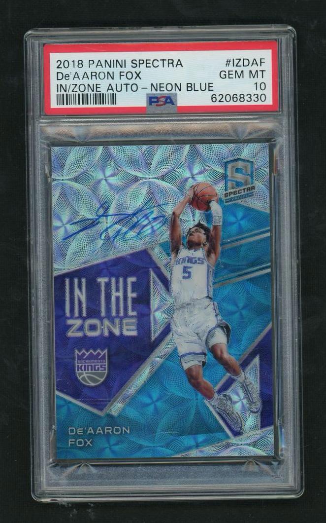 2018 Panini Spectra In The Zone Neon Blue De'Aaron Fox #IZ-DAF Auto /49 PSA 10