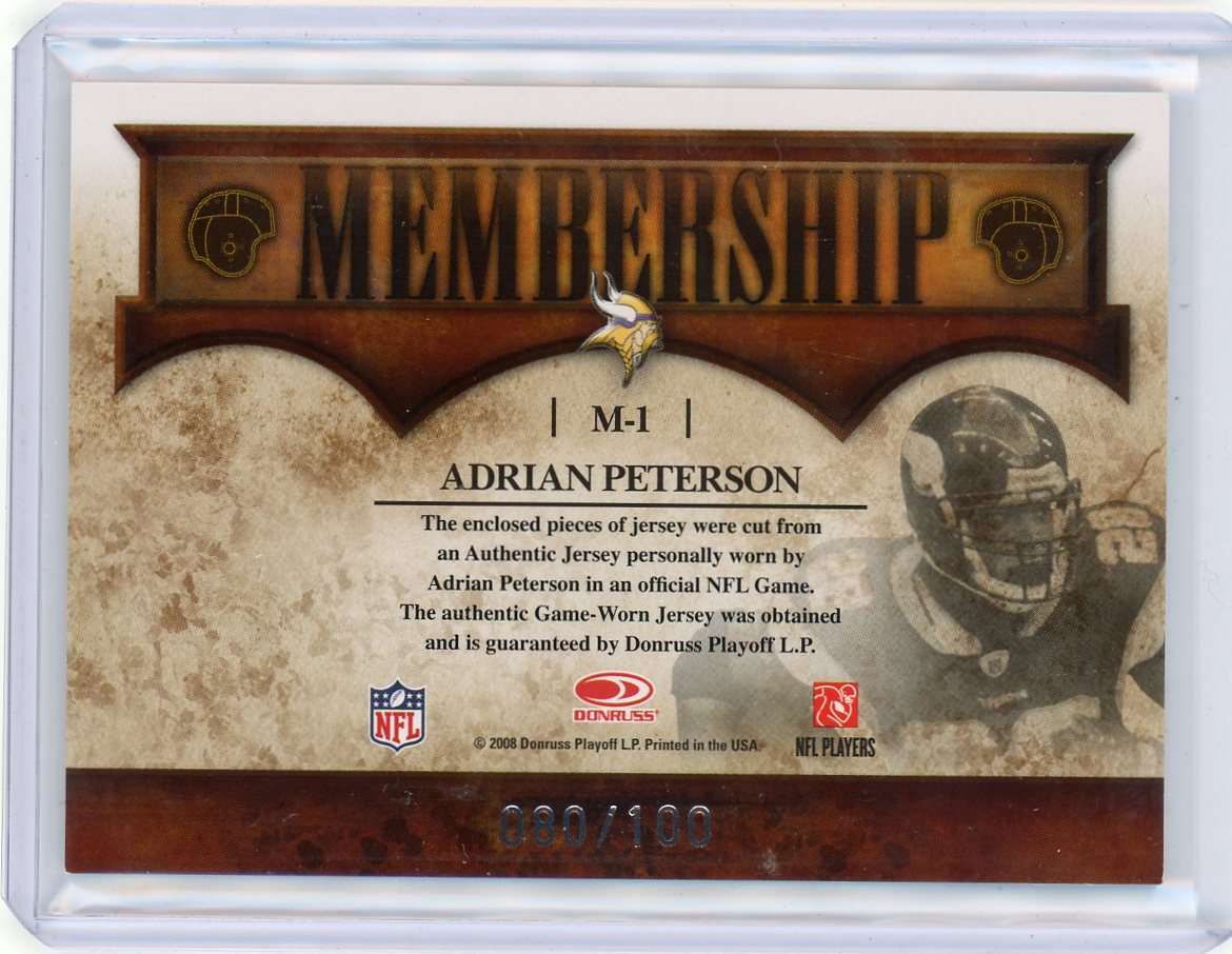 2008 Donruss Classics #M-I Adrian Peterson Membership Patch /100 