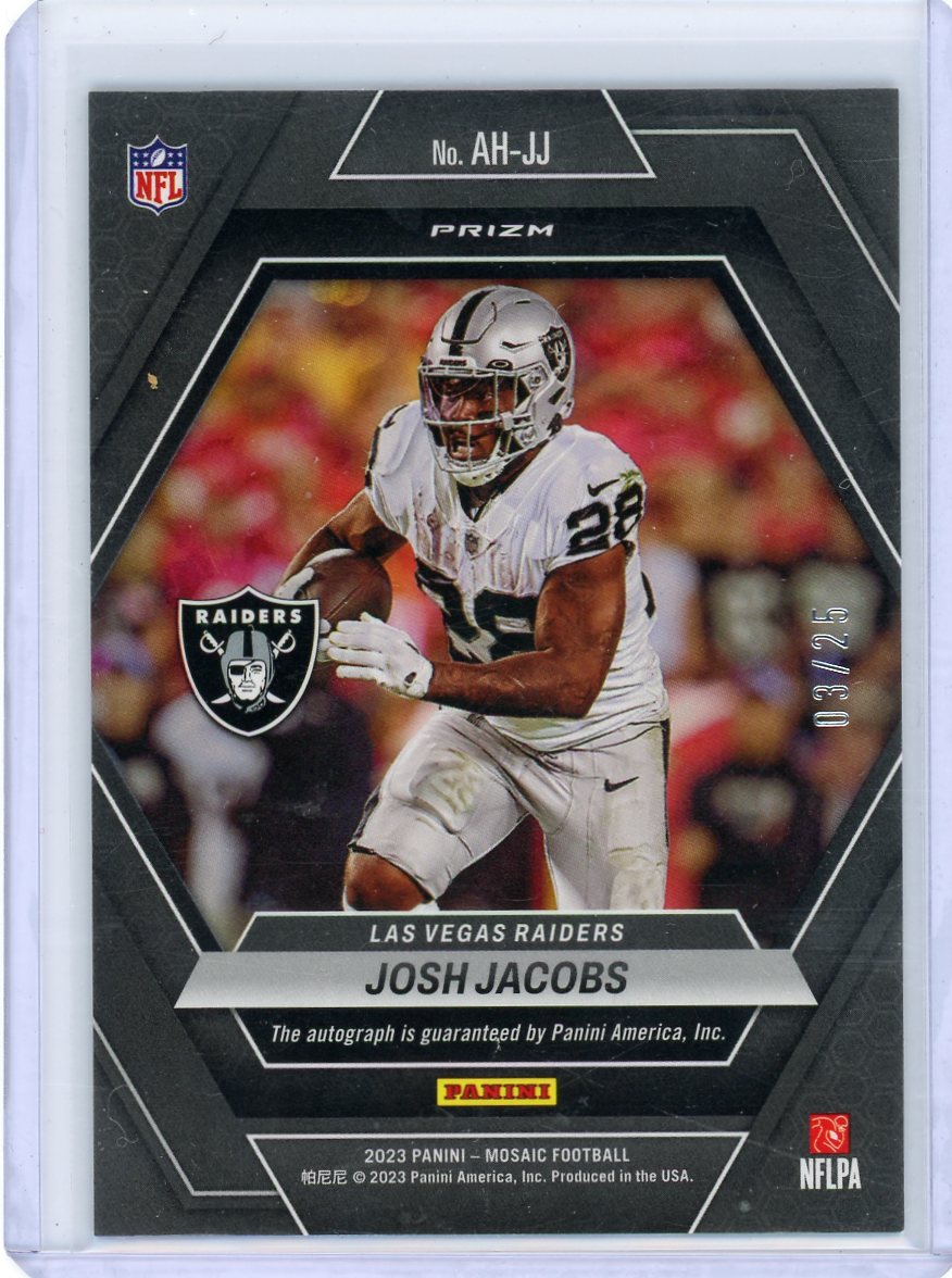 2023 Panini Mosaic #AH-JJ Josh Jacobs Autographs /25 Las Vegas Raiders