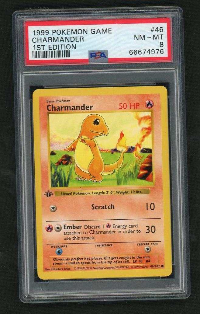 1999 Wizards of the Coast Pokémon #46 Charmander 1st Edition PSA 8 NM-MT