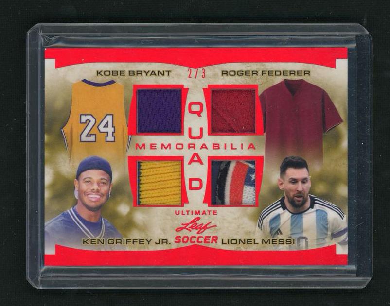 2021 Leaf Ultimate UQM-6 Kobe Bryant Ken Griffey Jr. Roger Federer Lionel Messi Quad Memorabilia /3