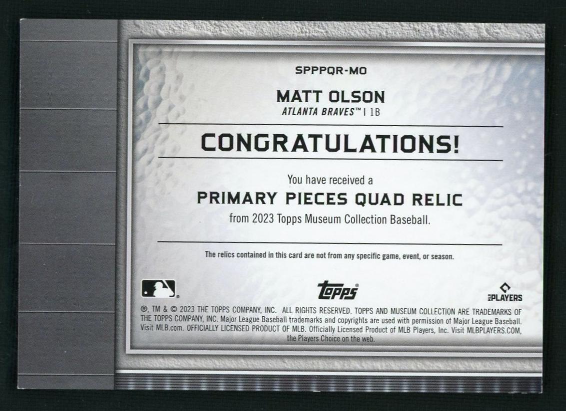 2023 Topps Museum Primary Pieces Matt Olson #SPPPQR-MO /15 Quad Relic