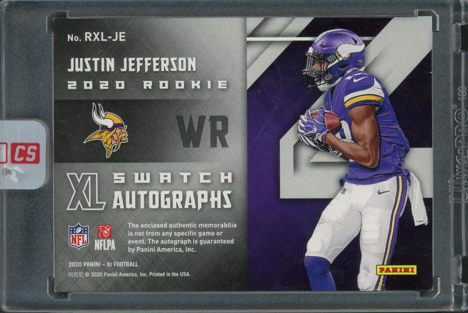 2020 Panini XR #RXL-JE Justin Jefferson XL Swatch Auto Rookie /149 jersey