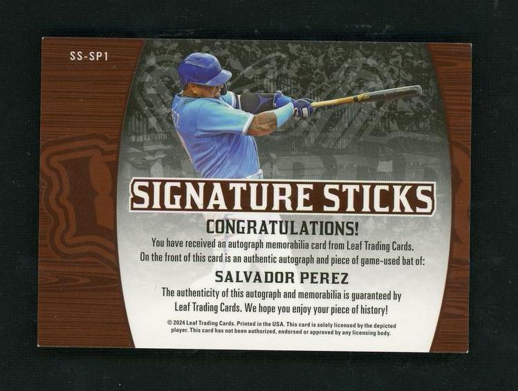 2014 Leaf Lumber SS-SP1 Salvador Perez Signature Sticks /7 Auto