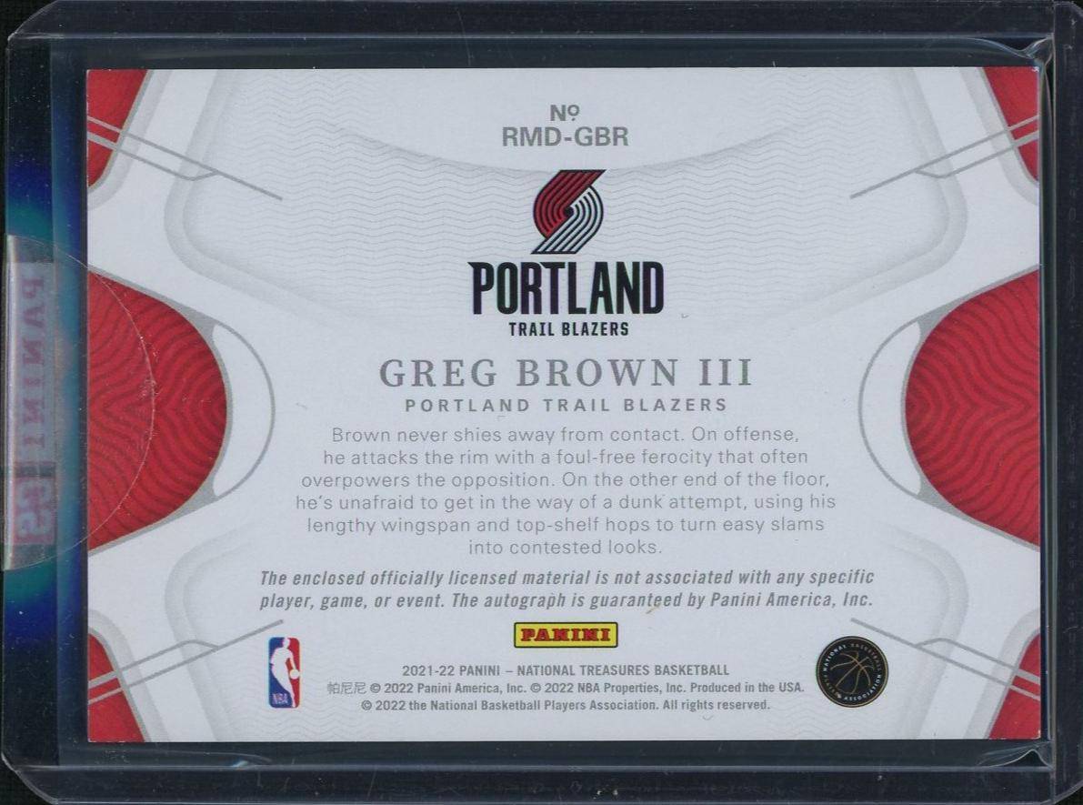 2021 Panini National Treasures Greg Brown III #RMD-GBR RPA /99