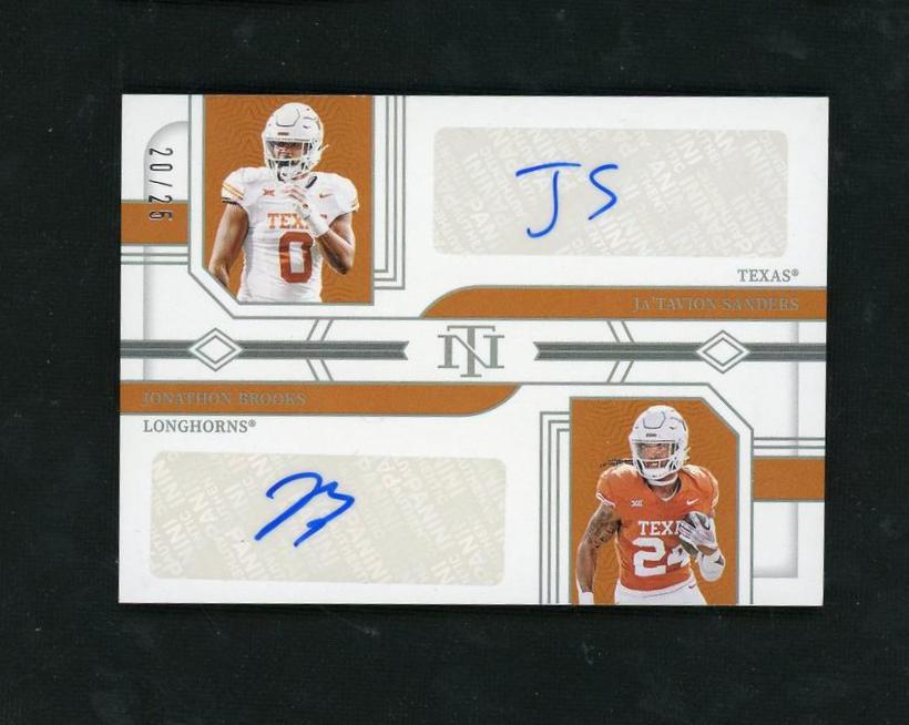 2023 Panini N0 DS-SB Ja'Tavion Sanders Jonathon Brooks National Treasures Collegiate /25 Texas Longhorns Auto