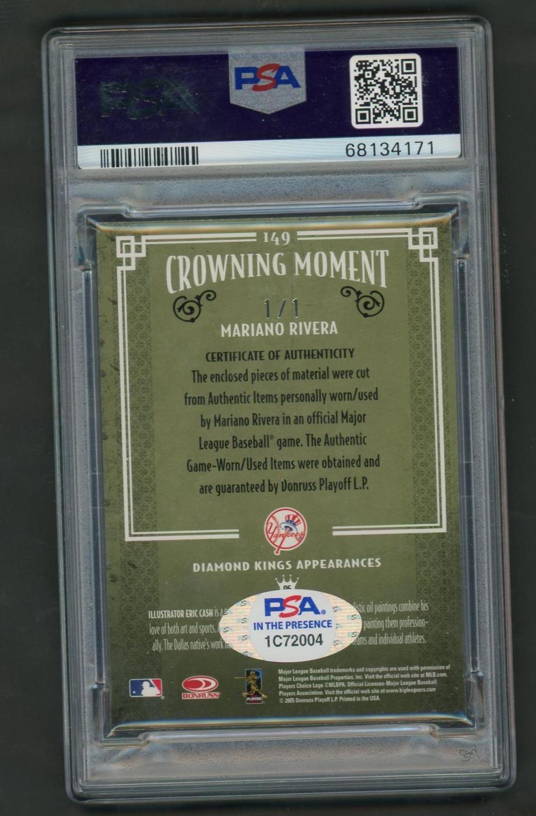 2005 Diamond Kings #149 Mariano Rivera Materials Framed Green Platinum /1 PSA 8