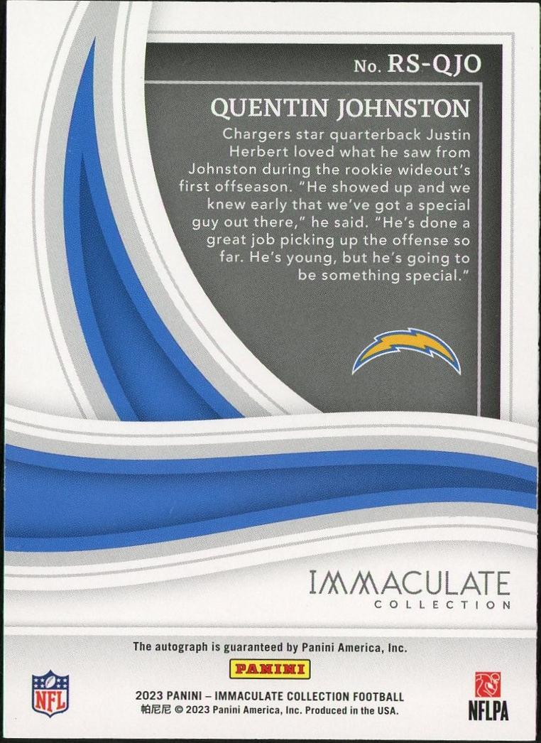 2023 Panini Immaculate Collection Quentin Johnston #RS-QJO RC Auto /49