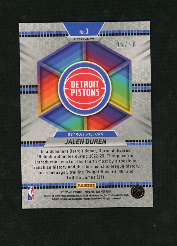 2022 Panini Mosaic Introductions Jalen Duren #3 RC /10
