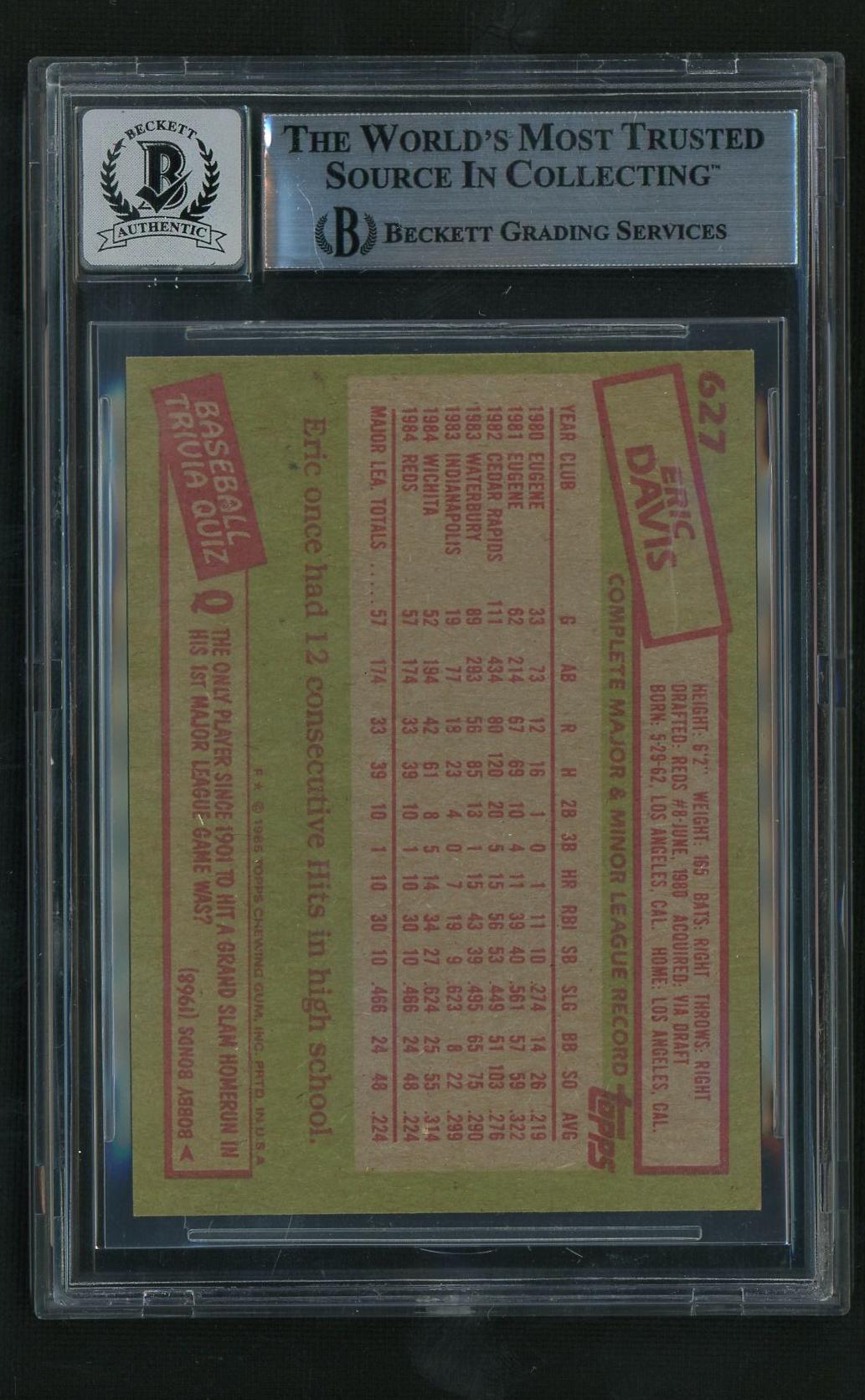 1985 Topps 627 Eric Davis Beckett 10 Autograph Cincinnati Reds