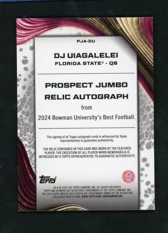 2024 Bowman Best Prospect Jumbo DJ Uiagalelei #PJA-DU Auto Relic