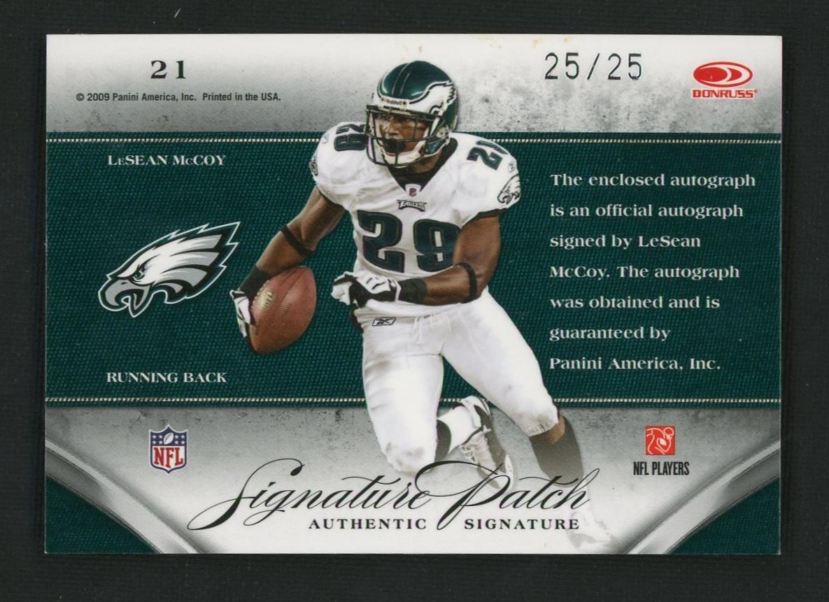 2009 Panini Donruss 21 LeSean McCoy National Treasures 25/25 Philadelphia Eagles Auto