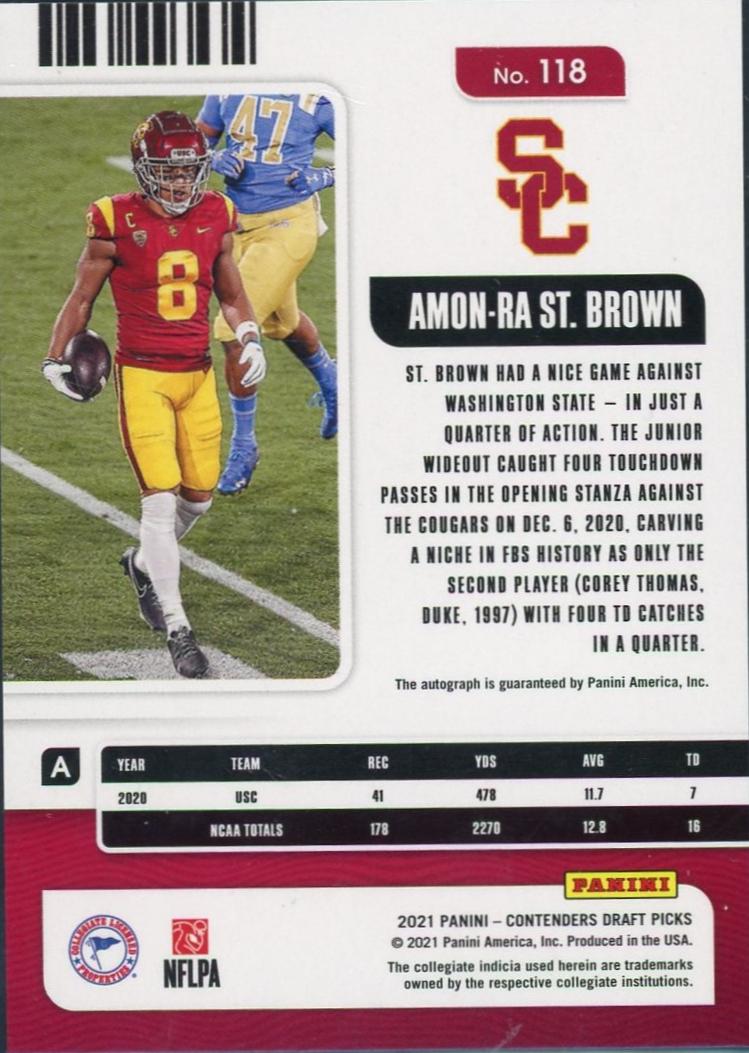 2021 Panini Contenders #118 Amon-Ra St. Brown Rookie Auto /23