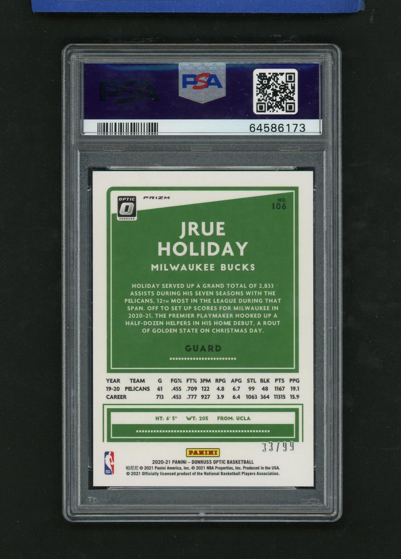 2020 Panini Donruss Optic Red Jrue Holiday #106 /99 PSA 10