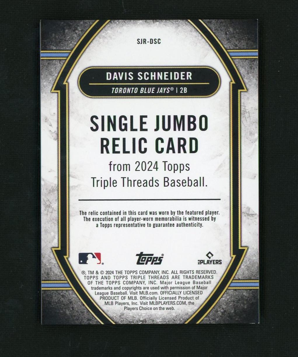 2024 Topps Triple Threads SJR-DSC Davis Schneider Single Jumbo Relic Rookie Toronto Blue Jays
