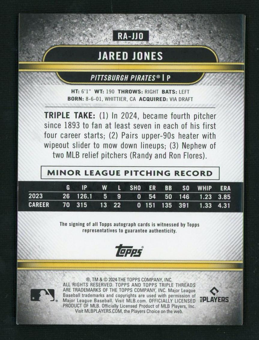 2024 Topps Triple Threads RA-JJO Jared Jones Rookie /75 Pittsburgh Pirates Auto