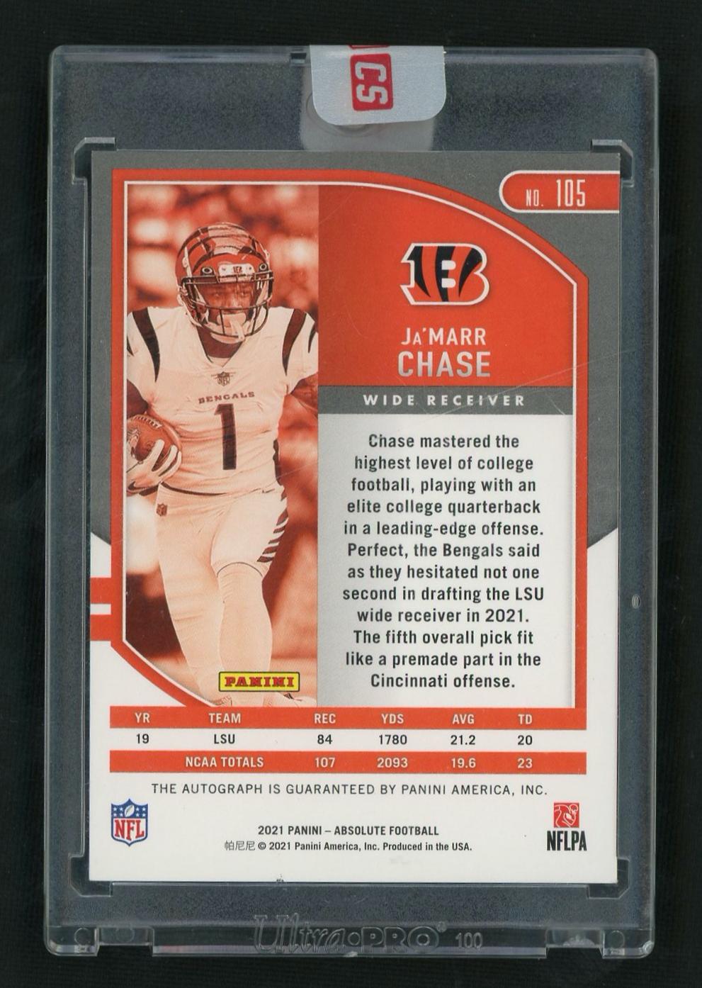 2021 Panini Absolute Football Ja'Marr Chase #105 RC Auto /99