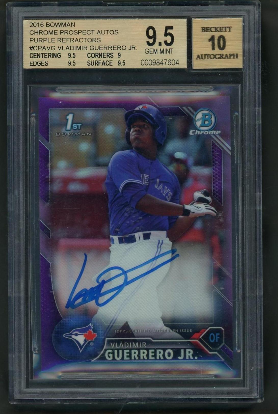 2016 Bowman Chrome Purple Refractor Vladimir Guerrero Jr. #CPA-VG Auto /250 BGS 9.5 Auto 10