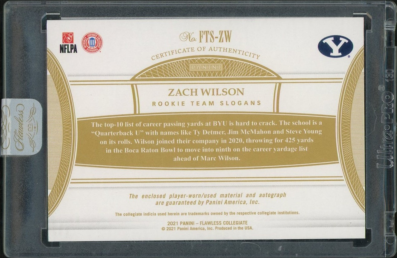 2021 Panini Flawless Collegiate Team Slogans Zach Wilson #FTS-ZW RC RPA /15