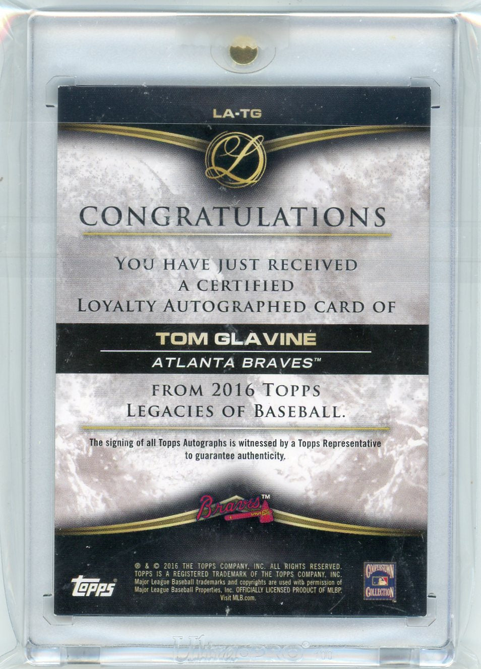 2016 Topps Legacies Loyalty Auto Green Tom Glavine /99