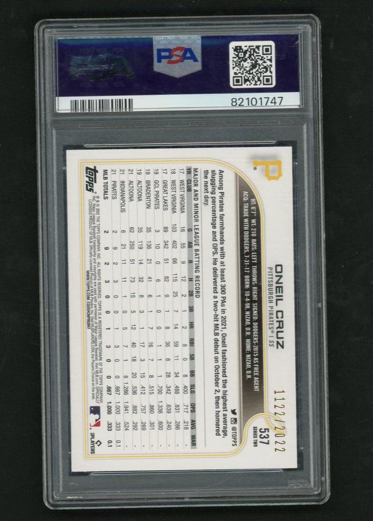 2022 Topps Gold O'Neil Cruz #537 RC PSA 9