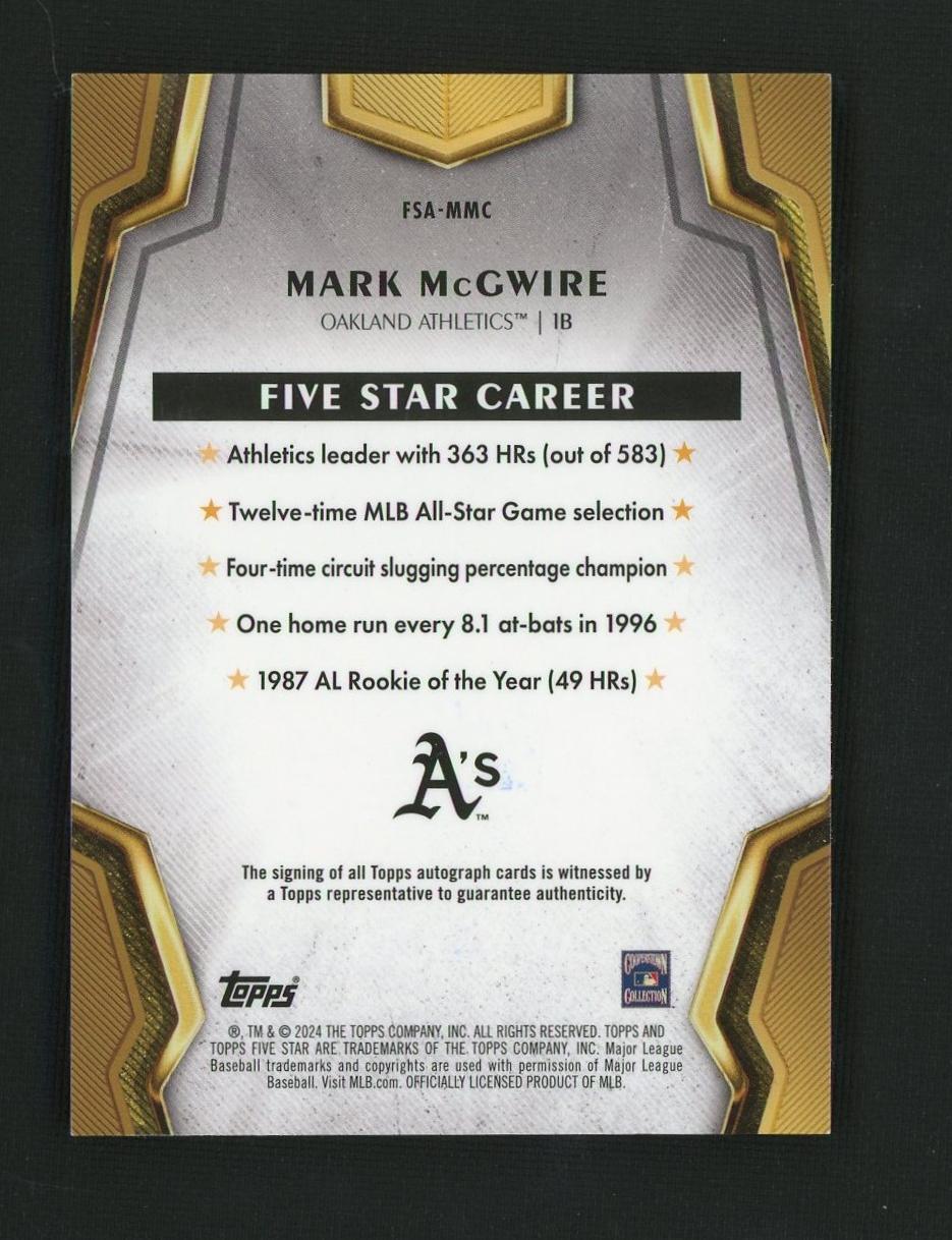 2024 Topps Five Star Mark McGwire #FSA-MMC Auto