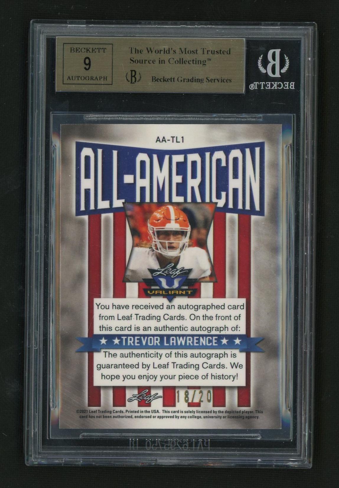 2021 Leaf Valiant All Amer Blue Trevor Lawrence #AA-TL1 Auto /20 BGS 9.5 Auto 9