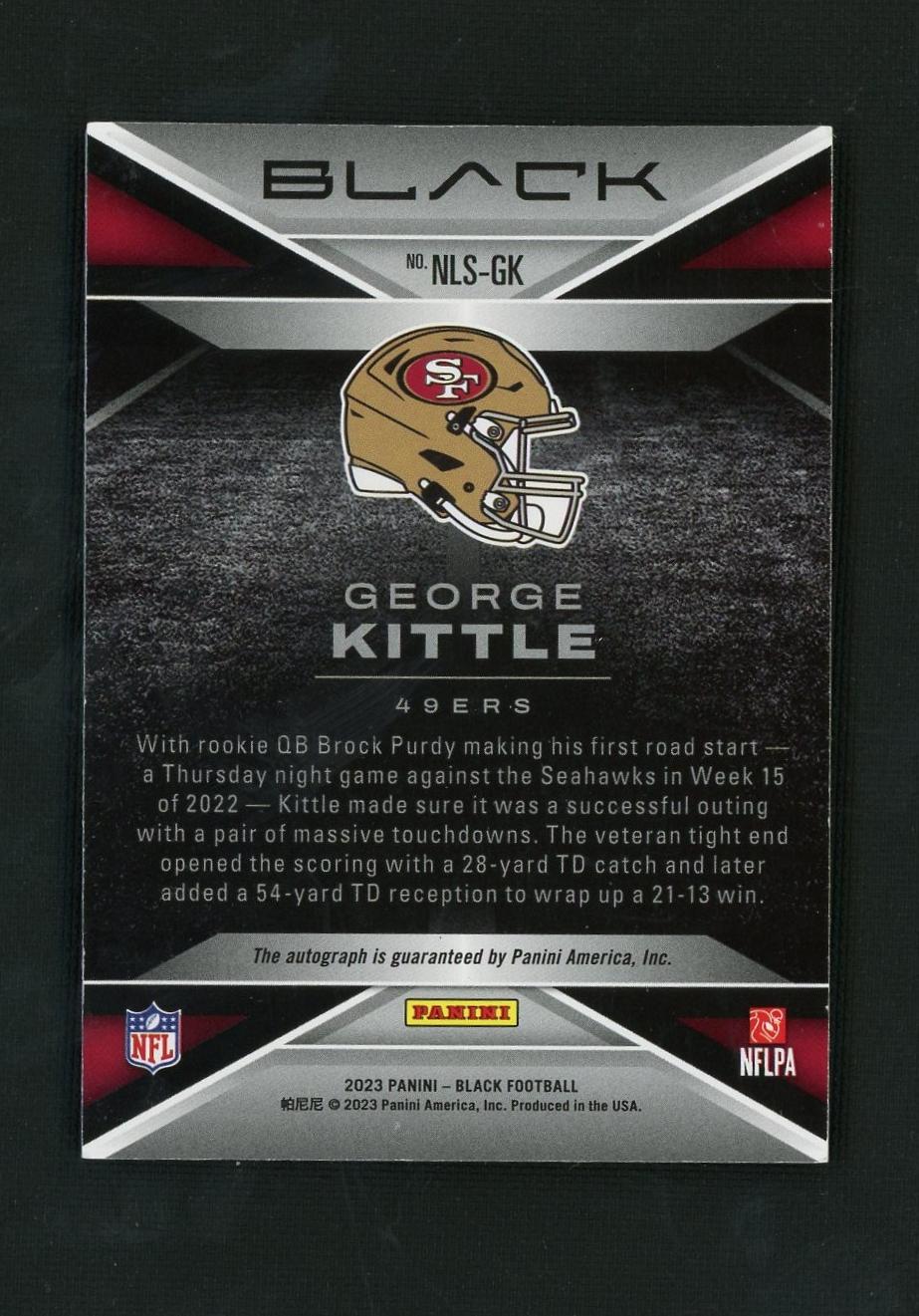 2023 Panini Black NLS-GK George Kittle Night Lights /100 49ers Auto