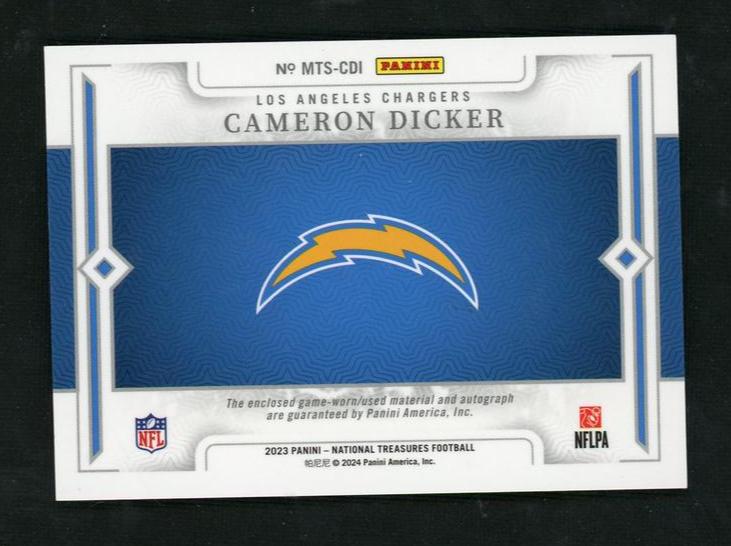 2023 Panini National Treasures MTS-CDI Cameron Dicker Material Treasures /49 Los Angeles Chargers Auto