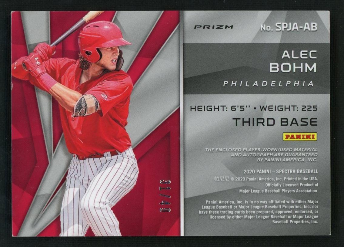 2020 Panini Spectra Prizm Alec Bohm #SPJA-AB Patch Auto /149
