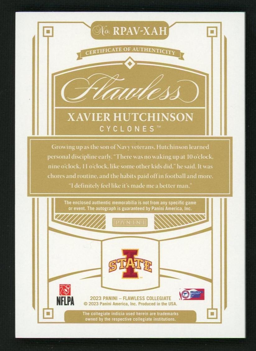 2023 Panini Flawless Collegiate Vertical Xavier Hutchinson #RPAV-XAH RC RPA /25