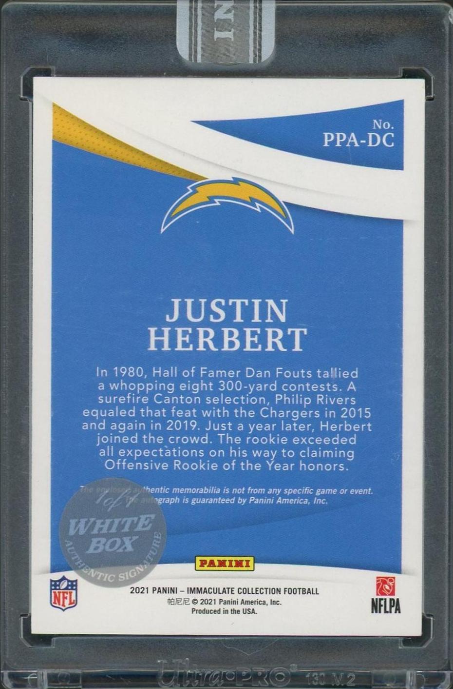 2021 Panini Immaculate Justin Herbert #PPA-DC Patch Auto