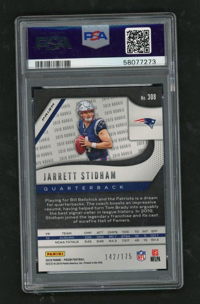 2019 Panini Prizm #308 Jarrett Stidham Prizms Hyper /175 PSA 10