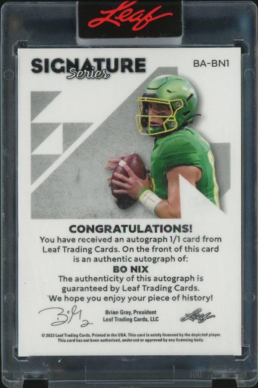 2023 Leaf Signature Series BA-BN1 Bo Nix Signature Series Rookie 1/1 Auto
