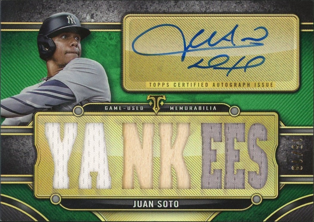 2024 Topps Triple Threads TTAR-JS05 Juan Soto Triple Threads Autograph Relic Card /18 New York Yankees