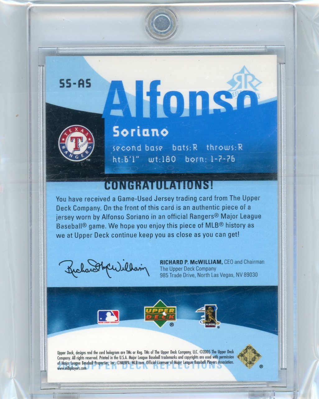 2005 Reflections Super Swatch Blue Alfonso Soriano #AS /10