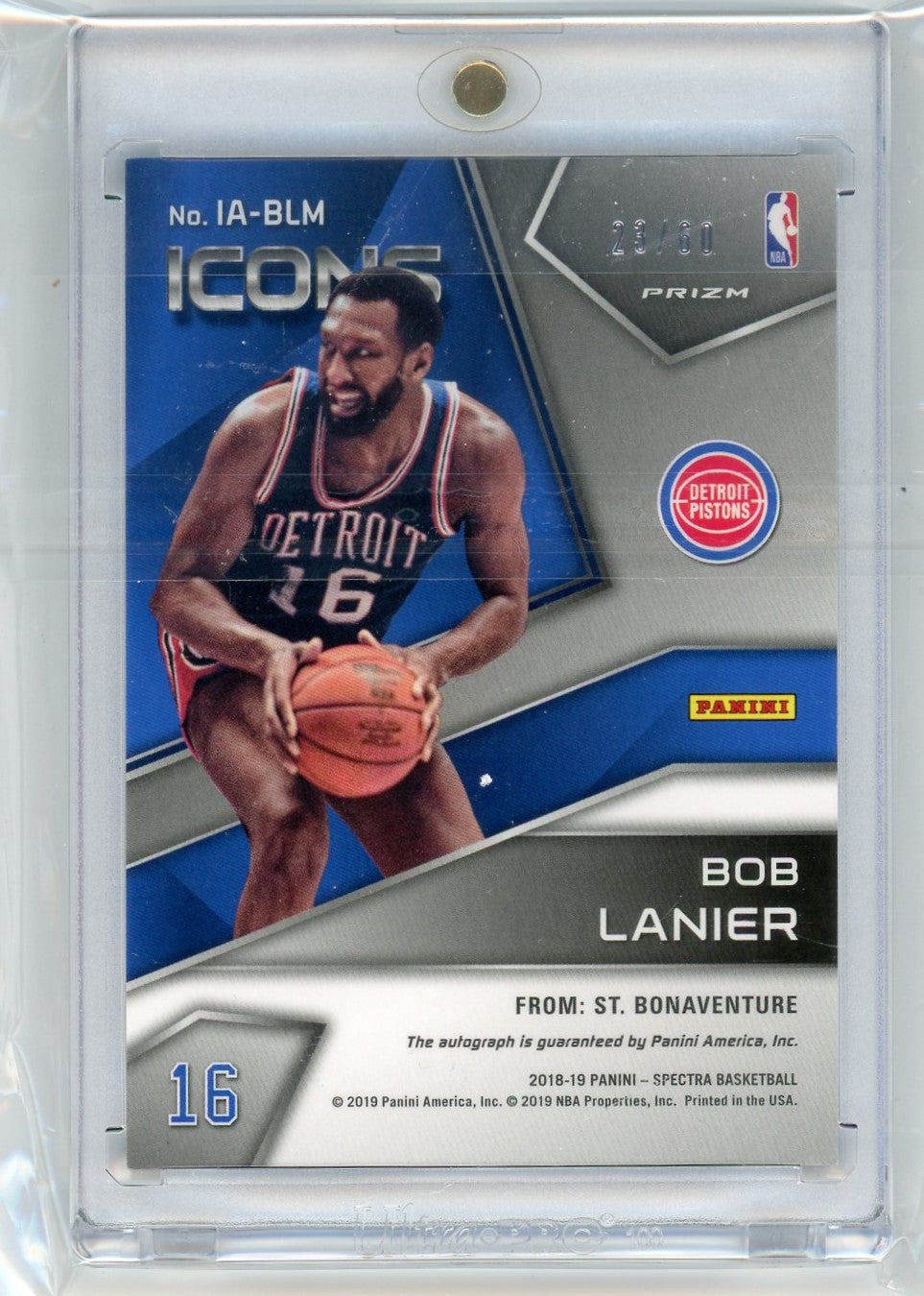 2018 Panini Spectra Icons Autographs Neon Blue Bob Lanier #3 /60