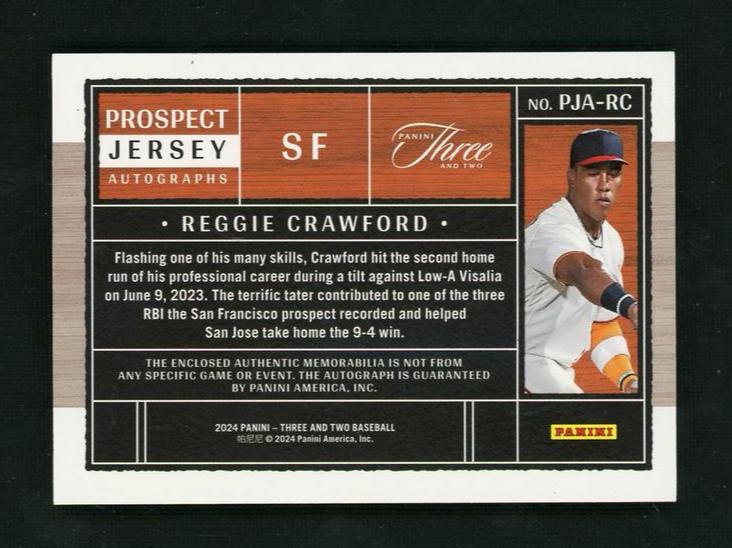 2022 Panini Three and Two PJA-RC Reggie Crawford Prospect Jersey Autographs San Francisco