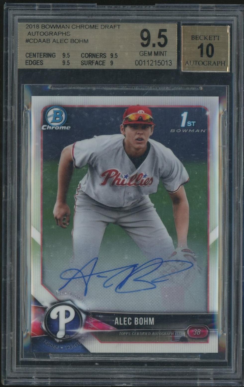 2018 Bowman Chrome Draft Alec Bohm #CDAAB Auto BGS 9.5 Auto 10