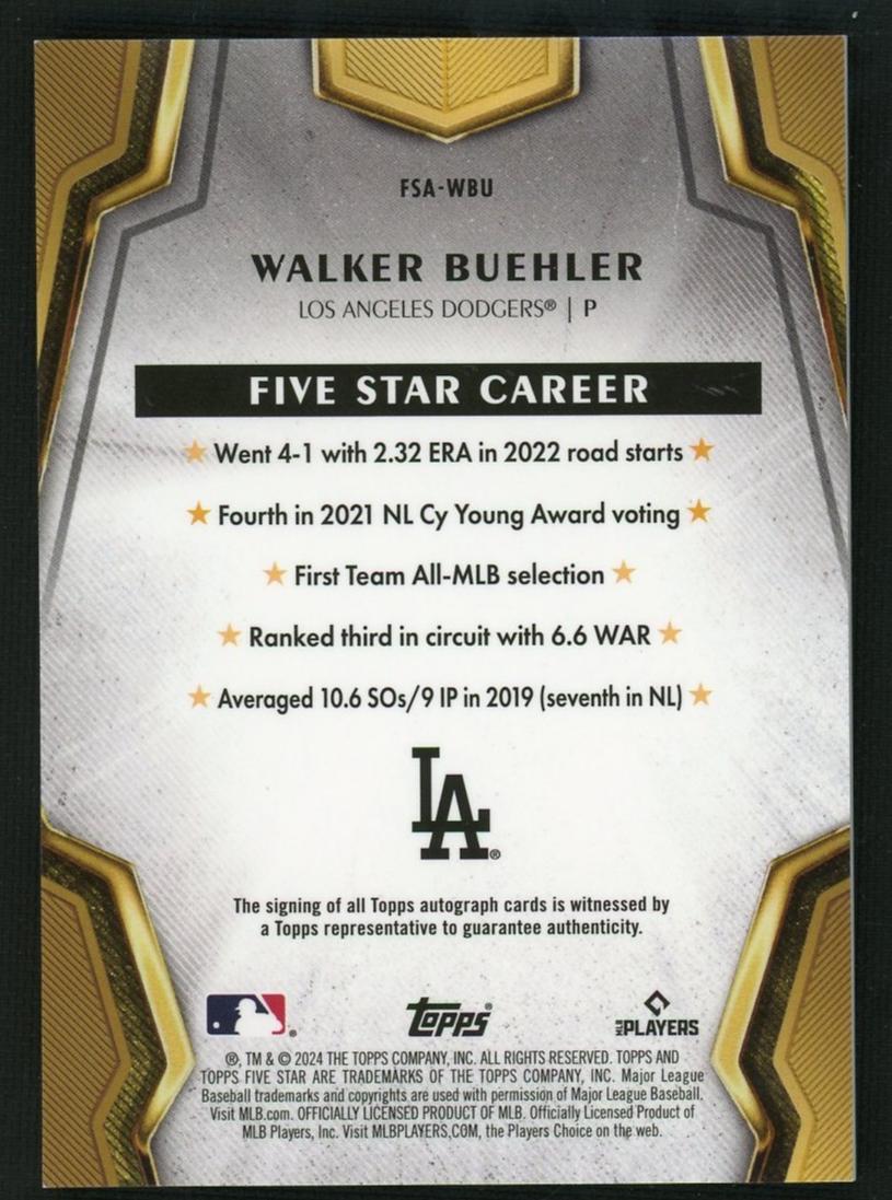 2024 Topps Five Star Walker Buehler #FSA-WBU Auto /50