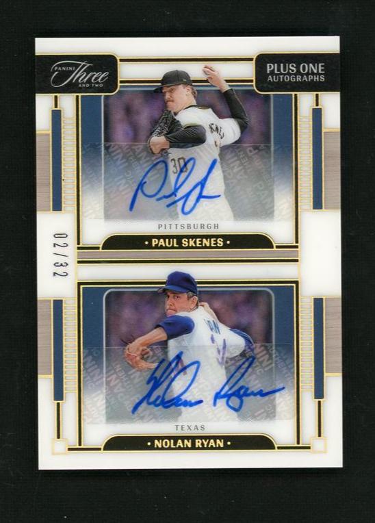 2024 Panini Three PO-ACE Paul Skenes Nolan Ryan Plus One Autographs /33 Pittsburgh Texas