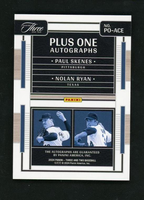 2024 Panini Three PO-ACE Paul Skenes Nolan Ryan Plus One Autographs /33 Pittsburgh Texas