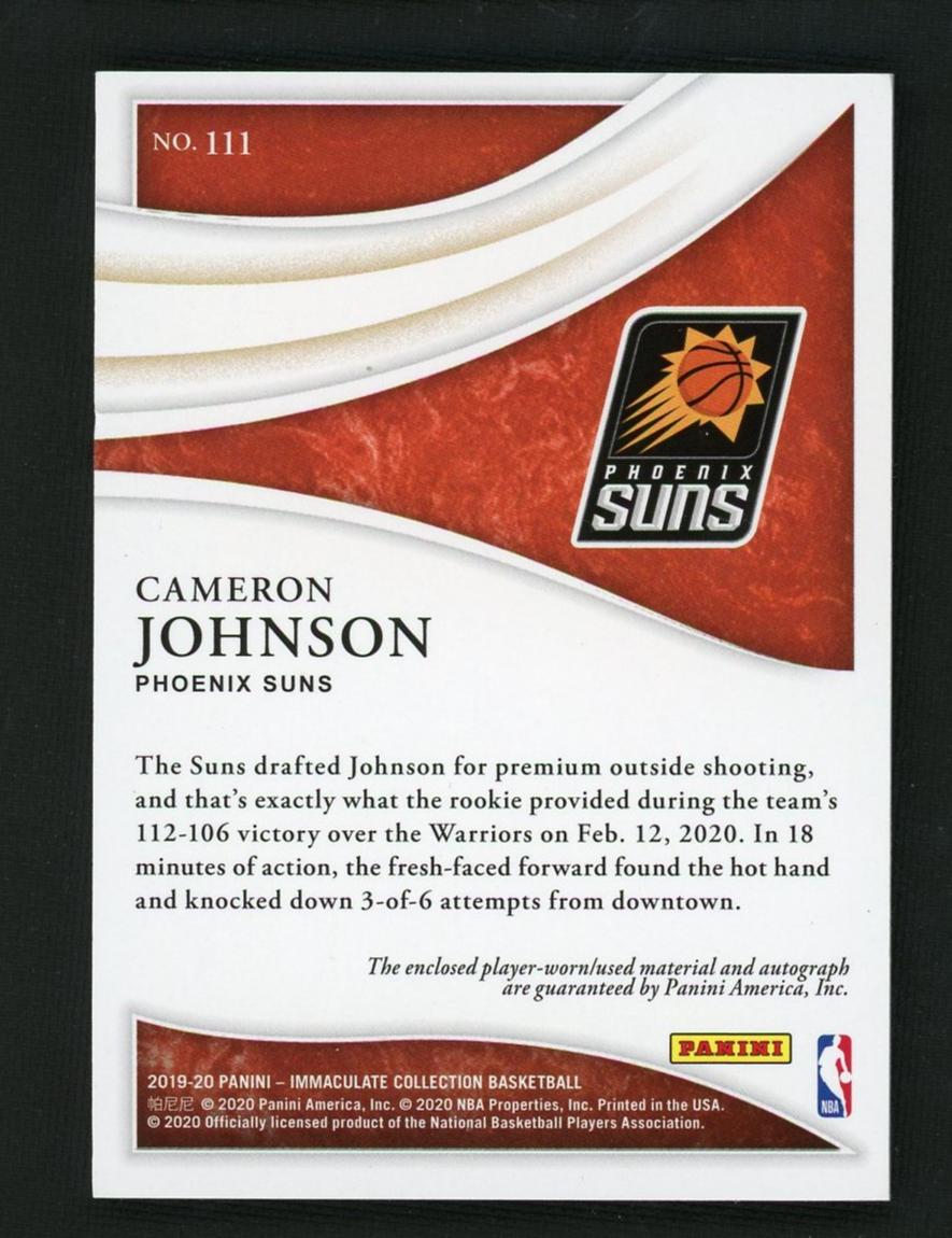 2019 Panini Immaculate Cameron Johnson #111 RC Patch Auto /23
