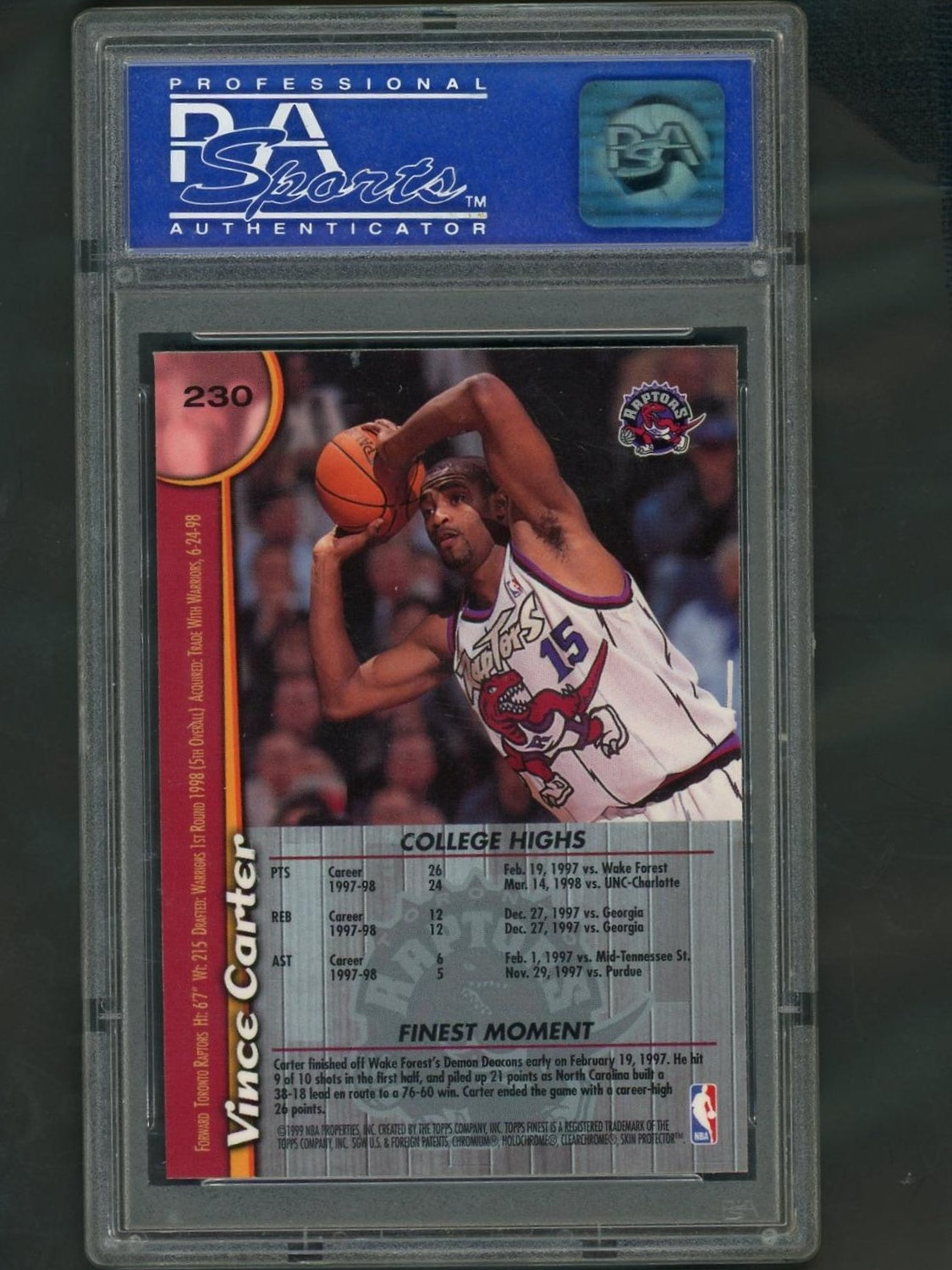 1998 Finest #230 Vince Carter W/ Coating PSA 10