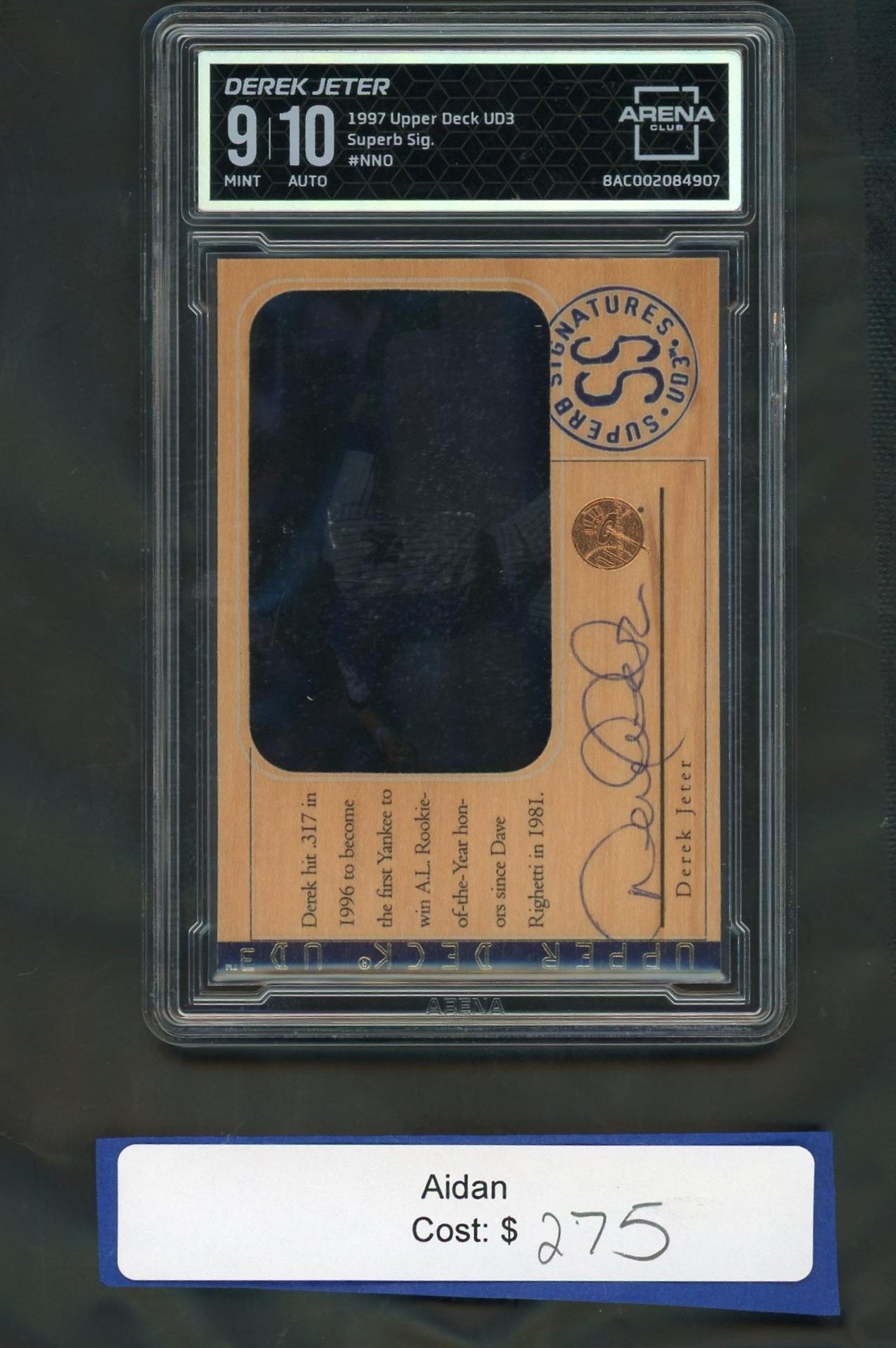 1997 Upper Deck UD3 #NNO Derek Jeter Superb Sig Auto Arena Club 9/10