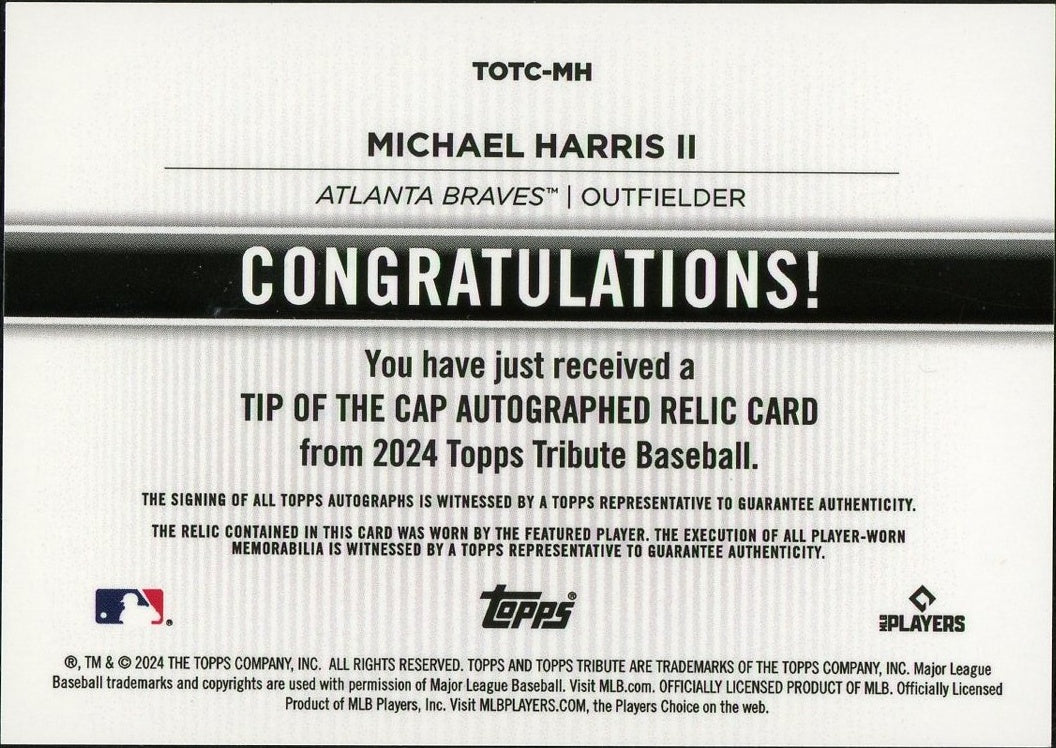 2024 Topps Tribute Tip of the Cap Auto /8 #TOTC-MH Michael Harris II