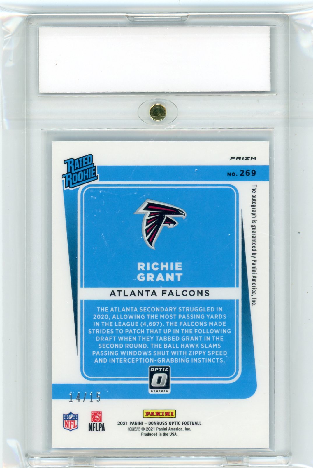 2021 Donruss Optic Rated Rookies Autographs Ice Richie Grant #269 /15