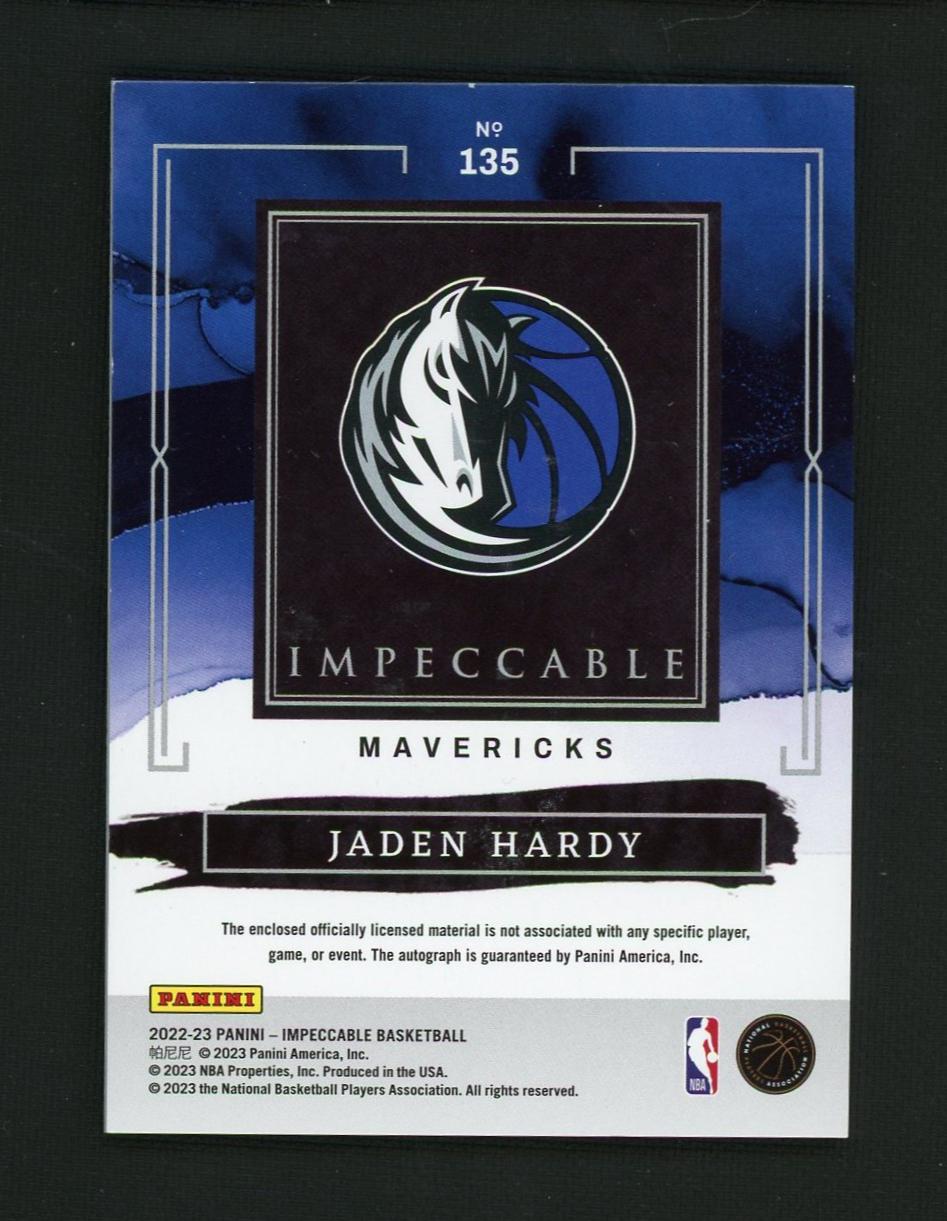 2022 Panini Impeccable Elegance Jaden Hardy #135 RC Patch Auto /99