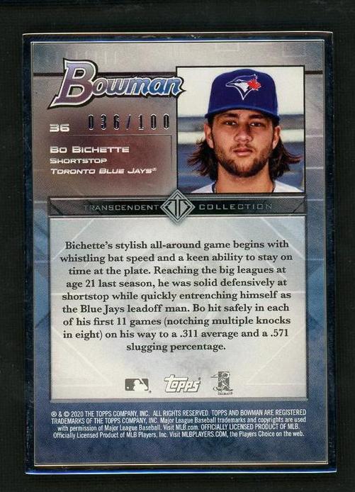 2020 Bowman Bo Bichette Transcendent Collection Rookie /100 Toronto Blue Jays