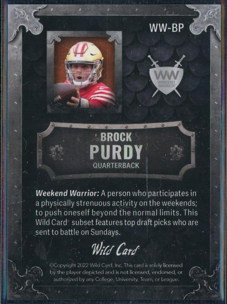 2022 Wild Card Weekend Warrior #WW-BP Brock Purdy Weekend Warrior Rookie